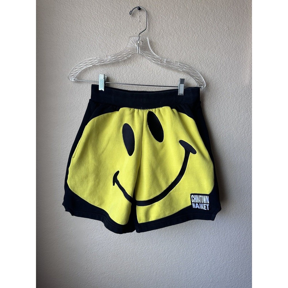 Chinatown Market Men’s Black & Yellow Smiley Athletic Shorts